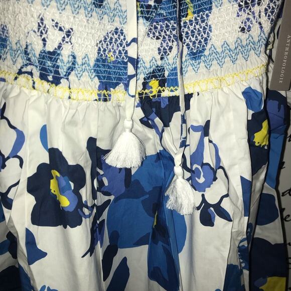 PLENTY BY TRACY REESE OFF-THE-SHOULDER PUFF-SLEEVE SMOCKED DRESS blue white XS - Picture 10 of 10